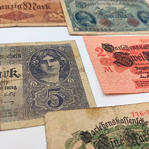 IMPACTO COLECCIONABLES Colección del Imperio Alemán de la Primera Guerra Mundial - 7 Billetes emitidos de 1914 a 1918. Incluye Certificado de autenticidad