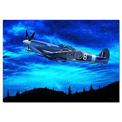 Impresionante juego de cuatro impresiones A4 de aviones de la Segunda Guerra Mundial/Guerra Fría RAF aviones – papá hijo novio – Cool Vector imágenes – Sala de estar dormitorio pasillo – Spitfire –