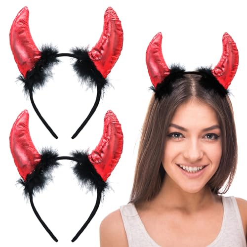 INHEMING 2 pcs Diadema de Cuerno de Diablo, Cuernos Halloween Demonio, Orejas Diablo Diadema,para Carnaval, Halloween, Fiesta, decoración de disfraces