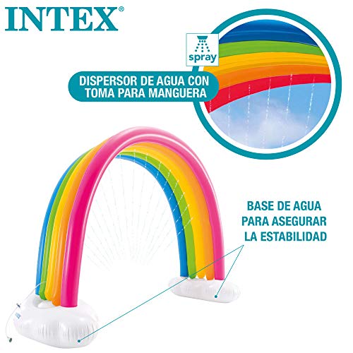 Intex 56597NP - Arcoíris hinchable gigante INTEX, con pulverizador, 300x109x180 cm, aspersor agua niños, inflable gigante, juego aire libre, hinchables arcoíris