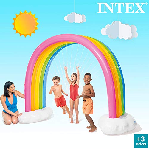 Intex 56597NP - Arcoíris hinchable gigante INTEX, con pulverizador, 300x109x180 cm, aspersor agua niños, inflable gigante, juego aire libre, hinchables arcoíris