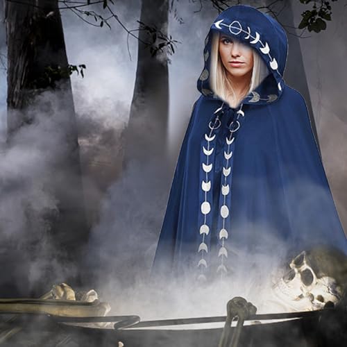 Ixppidxi MAGA DE MAGA CLOAK 58 en larga lámpara de flores con capucha Halloween Renaissance Medieval Drawstring Black Cape Wizard Blue L-XLCostumes