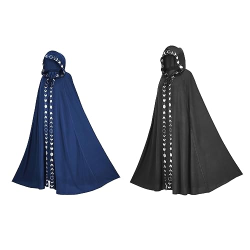 Ixppidxi MAGA DE MAGA CLOAK 58 en larga lámpara de flores con capucha Halloween Renaissance Medieval Drawstring Black Cape Wizard Blue L-XLCostumes