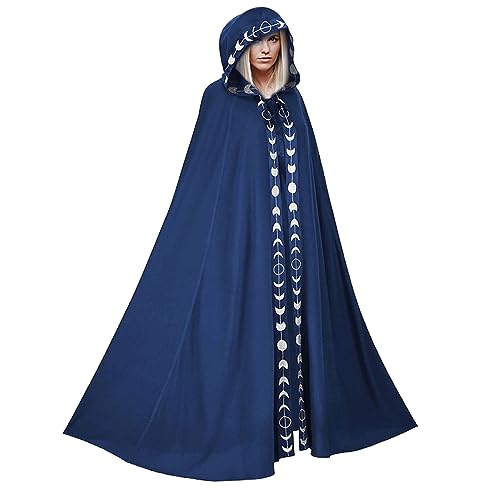 Ixppidxi MAGA DE MAGA CLOAK 58 en larga lámpara de flores con capucha Halloween Renaissance Medieval Drawstring Black Cape Wizard Blue L-XLCostumes