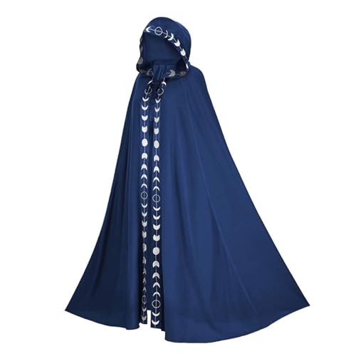 Ixppidxi MAGA DE MAGA CLOAK 58 en larga lámpara de flores con capucha Halloween Renaissance Medieval Drawstring Black Cape Wizard Blue L-XLCostumes