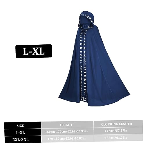 Ixppidxi MAGA DE MAGA CLOAK 58 en larga lámpara de flores con capucha Halloween Renaissance Medieval Drawstring Black Cape Wizard Blue L-XLCostumes