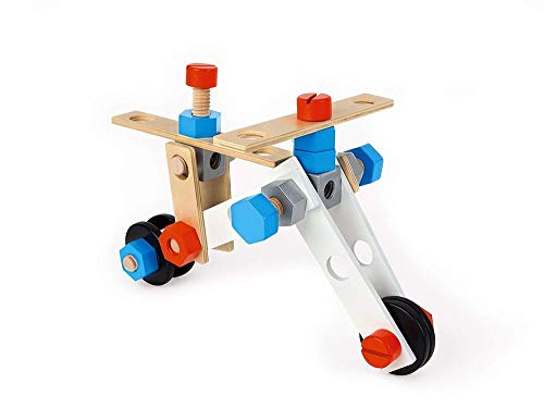 Janod - Brico'Kids - Cubilete con 50 Piezas, en Madera, Juego de Construcción E Imitación, 5 Esquemas Incluidos, Desarrollo de La Motricidad Fina y de La Creatividad - Desde Los 3 Años, J06480