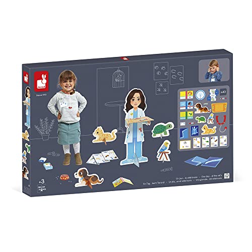 JANOD Día… El Veterinario-Juguete de Imitación de Profesión-Incluye 40 Accesorios-Figuras Grandes de 65 cm-Imaginación-Certificado FSC-A partir de 3 Años, J06622, multicolor (JURATOYS