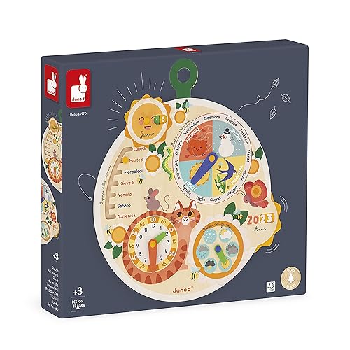 Janod Rueda del Tiempo Calendario niños-Juego Educativo-Juguete de Madera FSC-A Partir de 3 años, J09624, Multicolor (JURATOYS