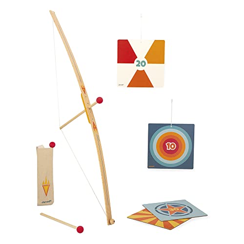 Janod - Set Tiro con Arco de Madera - Arco, 3 Flechas, 1 Carcaj y 4 Dianas - Juego Aire Libre y Deporte - Puntería y Motricidad - Certificado FSC - A partir de 5 Años, J03172