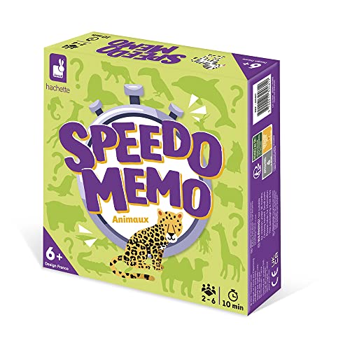 Janod - Speedo Memo Animales - Juego de Mesa para Niños - Juego de Memoria y Rapidez - Juego de Ambiente de 2 a 6 Jugadores - 56 Cartas - Idioma Francés - A partir de 6 Años, J02461