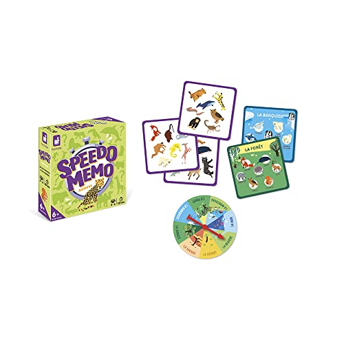 Janod - Speedo Memo Animales - Juego de Mesa para Niños - Juego de Memoria y Rapidez - Juego de Ambiente de 2 a 6 Jugadores - 56 Cartas - Idioma Francés - A partir de 6 Años, J02461