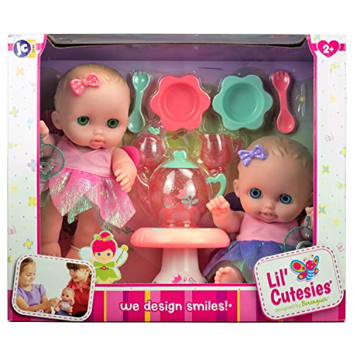 JC TOYS- Twins Lil’ Cutesies de 21 cm de Vinilo Suave, vestidas de Hada, Juego de té y Mesa, adorables, Ideal para Jugar, diseñado por Berenguer, 2 años