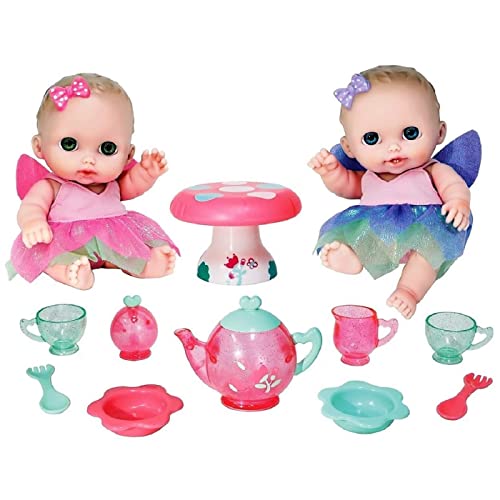 JC TOYS- Twins Lil’ Cutesies de 21 cm de Vinilo Suave, vestidas de Hada, Juego de té y Mesa, adorables, Ideal para Jugar, diseñado por Berenguer, 2 años