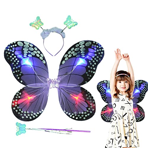 JINGAN Hada para niñas,Viste a la Princesa Mariposa | Fiesta Cosplay con alas, Varita y Diadema, Conjunto Ropa Princesa para niñas
