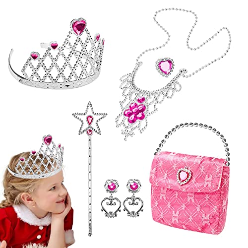 JINGAN joyas princesa | Princess Dress Up Juguetes y Joyas - Incluye Corona, Pulsera, Anillo, Pendiente, Collar, Varita Mágica, Bolso Princesa