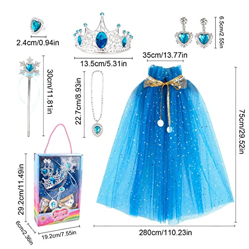 JINGAN princesa para niñas, juego 7 piezas Princess Cape Set Dress Up Clothes, juego joyas, accesorios para trajes capa para niñas para cosplay fiestas para niñas