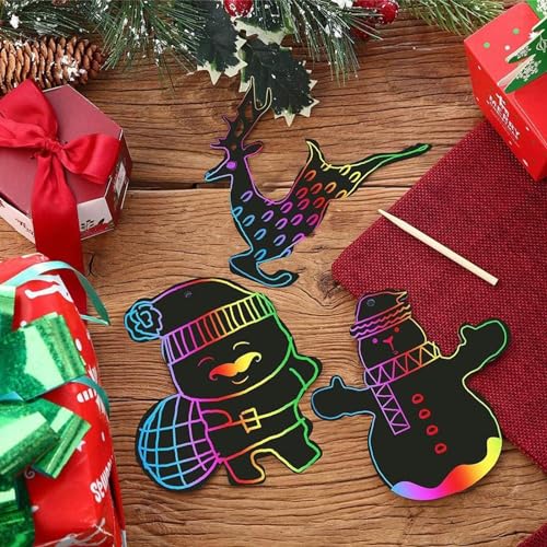 Johiux Christmas Scratch & Sketch Art Paper，Scratch Painting Graffiti Creative Gift for Kid & Adult (60 pcs)