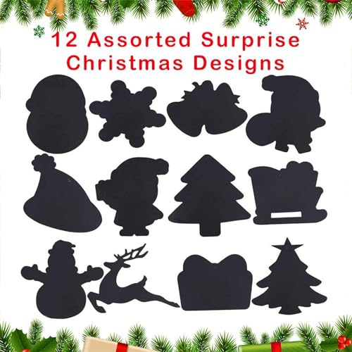 Johiux Christmas Scratch & Sketch Art Paper，Scratch Painting Graffiti Creative Gift for Kid & Adult (60 pcs)