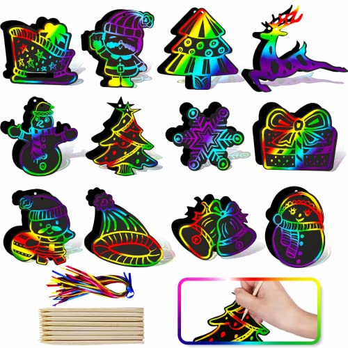 Johiux Christmas Scratch & Sketch Art Paper，Scratch Painting Graffiti Creative Gift for Kid & Adult (60 pcs)