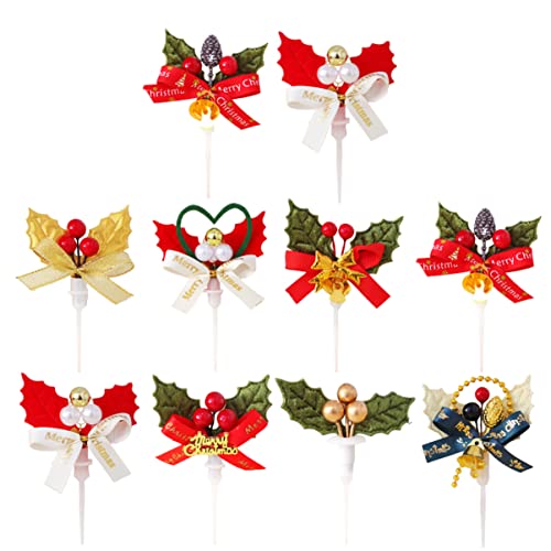 jojofuny Fiesta de Frutas Azar Centro Mesa Cuake Cono Arco Conos Decoraciones de Flores de Navidad D Baya para Topper Insertar Hoja/Bowknot Pinecone Pick Toppers Palos Campana Holly