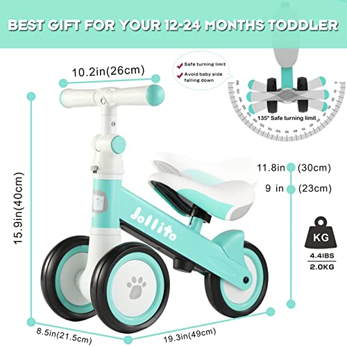 JOLLITO Baby Balance Bike, Adjustable Toddler Baby Bicycle 12-24 Months with 3 Silent Wheels, No Pedal Toddlers Walker Bike Riding Toy for 1 Year Old Boys Girls