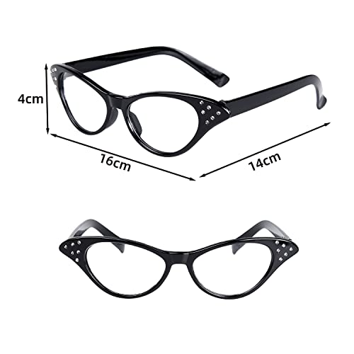 Jomnvo Disfraz de los años 50, disfraz de fiesta femenina de los años 50, conjunto de disfraces para mujer, bufanda retro, gafas de ojo de gato, pañuelo de lunares con lazo y aretes (negro)