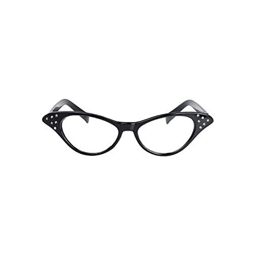 Jomnvo Disfraz de los años 50, disfraz de fiesta femenina de los años 50, conjunto de disfraces para mujer, bufanda retro, gafas de ojo de gato, pañuelo de lunares con lazo y aretes (negro)