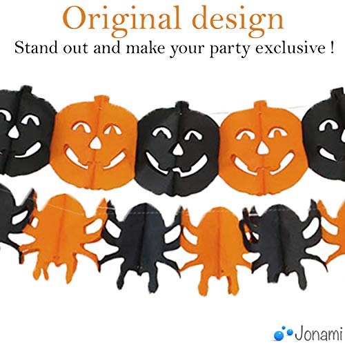 Jonami Decoracion Halloween Casa,Bandera Banderinas Happy Halloween,Guirnaldas Calabaza y Arañas,Photocall de Halloween Fotomaton,Globos Negros Y Naranjas con Fantasmas,Murciélago Gigante