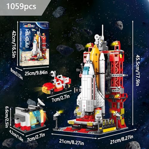 JONRRYIN Juego de Construcción de Nave Espacial, 1059 Piezas Cohete Espacial Bloques Construcción Set con Cohete y Lanzador de Bloques Construcción, Espacio Juguetes Regalos para Niños de 6+ Años