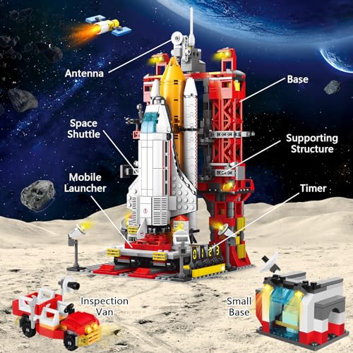 JONRRYIN Juego de Construcción de Nave Espacial, 1059 Piezas Cohete Espacial Bloques Construcción Set con Cohete y Lanzador de Bloques Construcción, Espacio Juguetes Regalos para Niños de 6+ Años