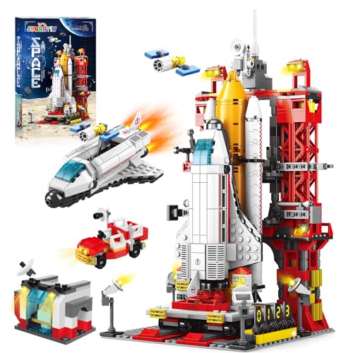 JONRRYIN Juego de Construcción de Nave Espacial, 1059 Piezas Cohete Espacial Bloques Construcción Set con Cohete y Lanzador de Bloques Construcción, Espacio Juguetes Regalos para Niños de 6+ Años