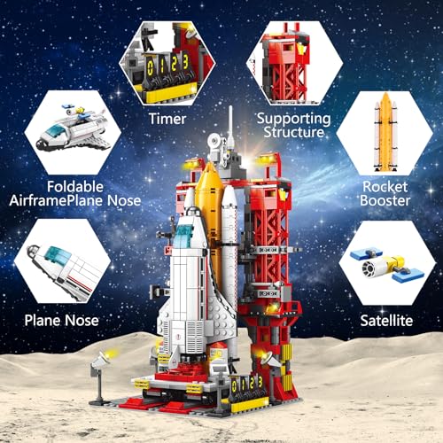 JONRRYIN Juego de Construcción de Nave Espacial, 1059 Piezas Cohete Espacial Bloques Construcción Set con Cohete y Lanzador de Bloques Construcción, Espacio Juguetes Regalos para Niños de 6+ Años