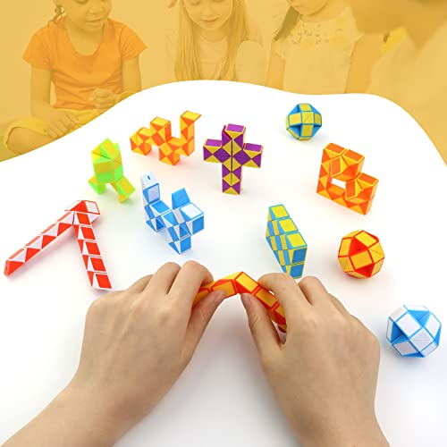 JOPHEK Mini Magic Snake, 12 Pack Serpiente Magica MáGico De Serpiente Juguetes De Rompecabezas, Mini Puzzle Regalos para Cumpleaños Infantiles (24 Segmentos, Multicolor 12P)