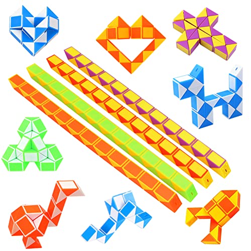 JOPHEK Mini Magic Snake, 12 Pack Serpiente Magica MáGico De Serpiente Juguetes De Rompecabezas, Mini Puzzle Regalos para Cumpleaños Infantiles (24 Segmentos, Multicolor 12P)