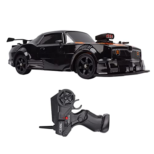 Jopwkuin Coche de Juguete RC, Luz LED Irrompible Negra, Coche de Carreras RC 1/16, Dos Juegos de Neumáticos con Botella de Plástico para Más de 6 Personas para Entretenimiento