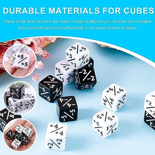 Jortmrd 48 Piezas Dados de Contadores Dados D6 de Lealtad Cubo de Dados 16mm Token Dados con Bolsillos Compatible con MTG, CCG para Matematicas Juegos de Dados Set (Negro + 1/+ 1 & Blanco -1/-1)