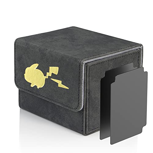 JoyHood Deck Box Compatible con Cartas PTCG, Incluye 2 Card Dividers por Deck Holder Case, Caja Cartas Se Adapta an hasta 100+ TCG Tarjeta - PIKA (Negro-Horizontal)