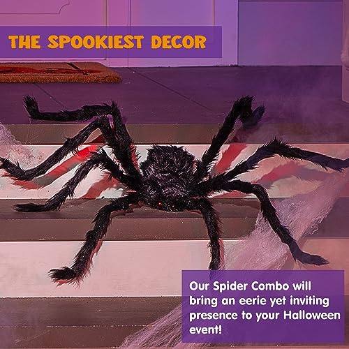 JOYIN 198cm Halloween Hairy Spider Outdoor Decorations, Scary Giant Spider Fake Large Spider Props for Halloween Yard Decorations Party and Outdoor Decor, Black