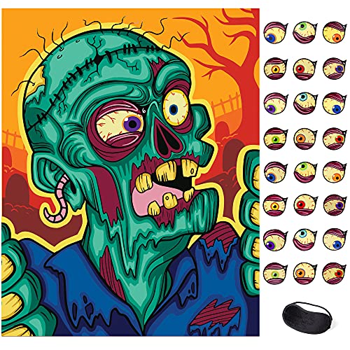 JOYIN 2 Piezas Grandes de Halloween Pin The Eyeball on Zombie y Pin The Spiders on The Web Party Games en 2 diseños Reutilizables para niños Suministros de Fiesta de Halloween