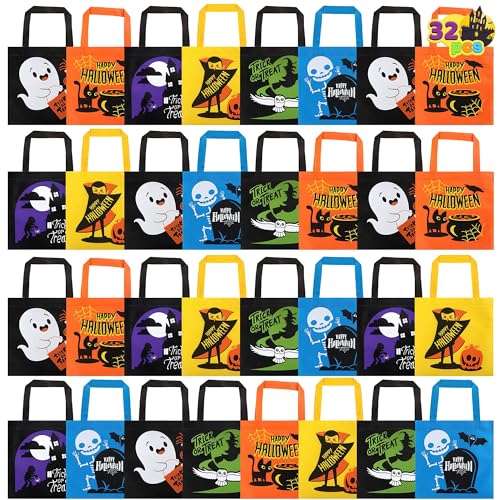 JOYIN 32 bolsas no tejidas de colores para los niños, 6 diseños de bolsas de truco o trato para la fiesta de Halloween, bolsas de caramelos reutilizables, bolsas de golosinas de Halloween