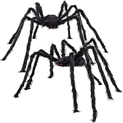 JOYIN Paquete de 2 Decoraciones de Halloween para Exteriores de 5 pies, araña Negra Peluda, araña Gigante aterradora, Accesorios de araña Grandes Falsos para Halloween