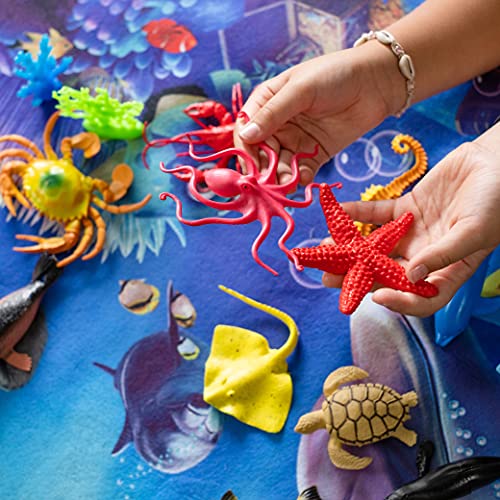 JoyKip Figuras de juego de animales marinos, criaturas marinas, tortuga, ballena y alfombrilla de juego para niños y niñas a partir de 3 años de juguetes de agua y baño