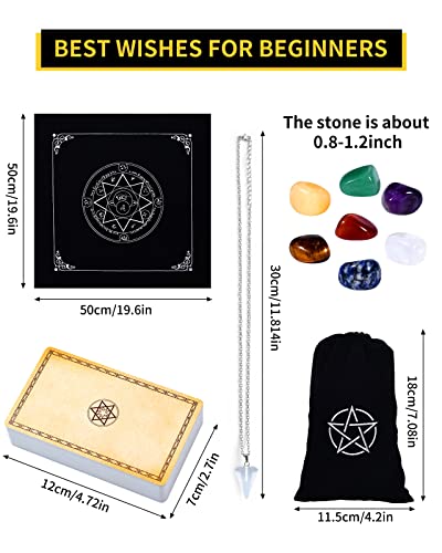 Joyoldelf Baraja de cartas de tarot, juego de cartas clásicas de tarot y libro para principiantes, con 1 caja, cadena de 7 cuentas de cuarzo rosa, 78 piezas estándar con bolsa de tarot