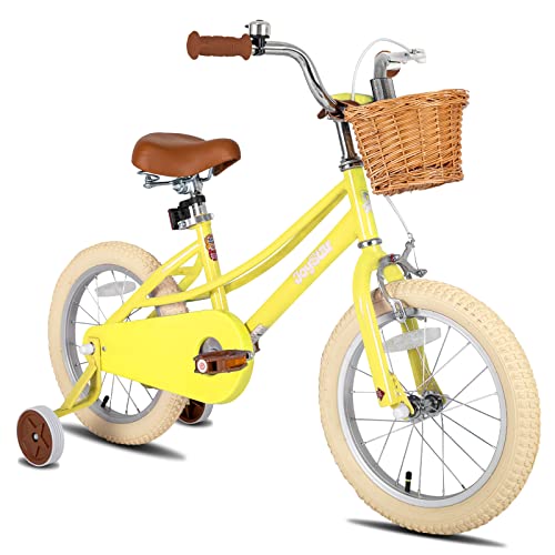 JOYSTAR 14 Inch Kids Bike for Toddlers 3-5 Years (39"-47") Girls, Bicicleta para niñas con Ruedas estabilizadoras y Cesta, Bicicleta Verde para niños，Amarillo