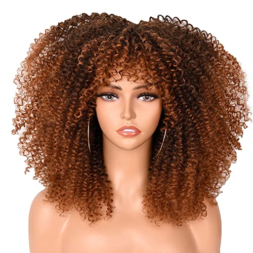 JSAW Peluca Afro Rizada De Pelo Corto con Flequillo Cosplay Negro Fluffy Glueless Mixed Brown Blonde Pelucas Natural High Temperat Red Kinky Women's Pink Sintético Halloween Blue Red-7