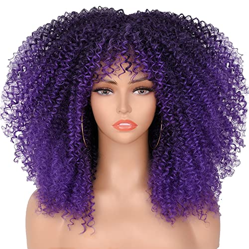 JSAW Peluca Afro Rizada De Pelo Corto con Flequillo Cosplay Negro Fluffy Glueless Mixed Brown Blonde Pelucas Natural High Temperat Red Kinky Women's Pink Sintético Halloween Blue Red-7