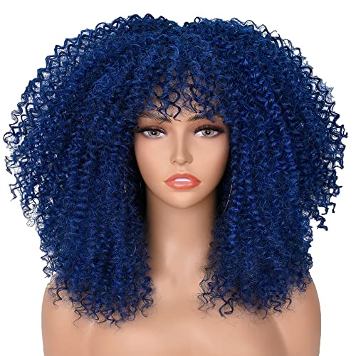 JSAW Peluca Afro Rizada De Pelo Corto con Flequillo Cosplay Negro Fluffy Glueless Mixed Brown Blonde Pelucas Natural High Temperat Red Kinky Women's Pink Sintético Halloween Blue Red-7