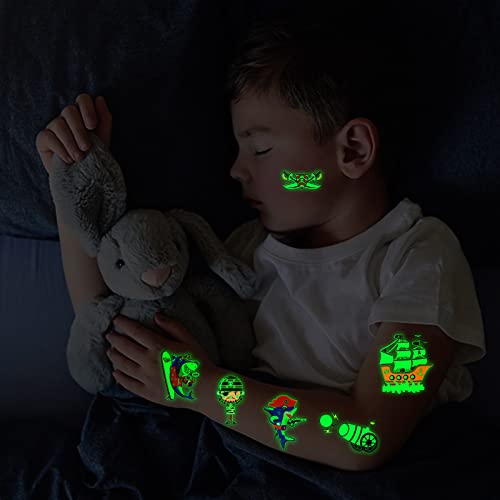 Juego de 10 hojas de tatuaje para niños, diseño de animales luminosos del océano, mundo del océano, pegatinas temporales para niñas niños, brillan en la oscuridad, tatuajes infantiles, regalos de