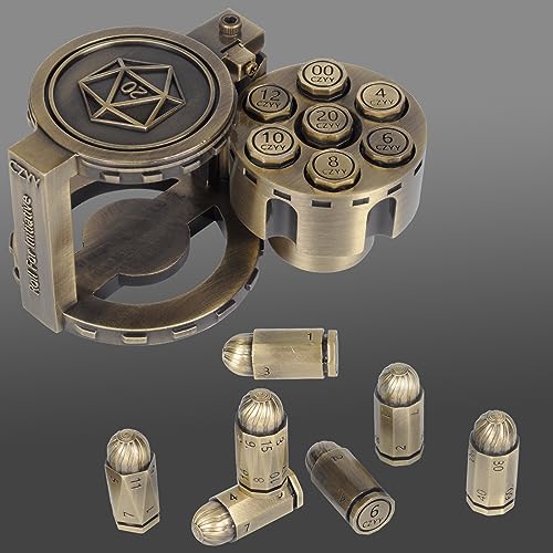 Juego de 7 Dados de Bala poliédricos de Metal con contenedor cilíndrico Giratorio – Dados Estilo ciberpunk para Juegos de Mesa con temática de Warhammer 40K, D&D (Bronce)